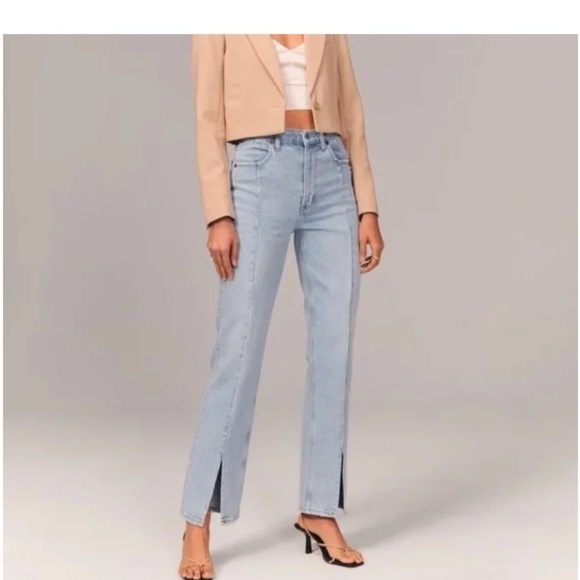 AF Curve Love Ultra High Rise 90s Straight Jeans Plus Size 37/24R Split Hem W47 - Picture 2 of 16